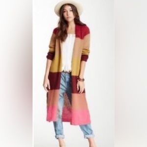 Free People Over The Rainbow Wide Striped Mohair Cardigan Duster M